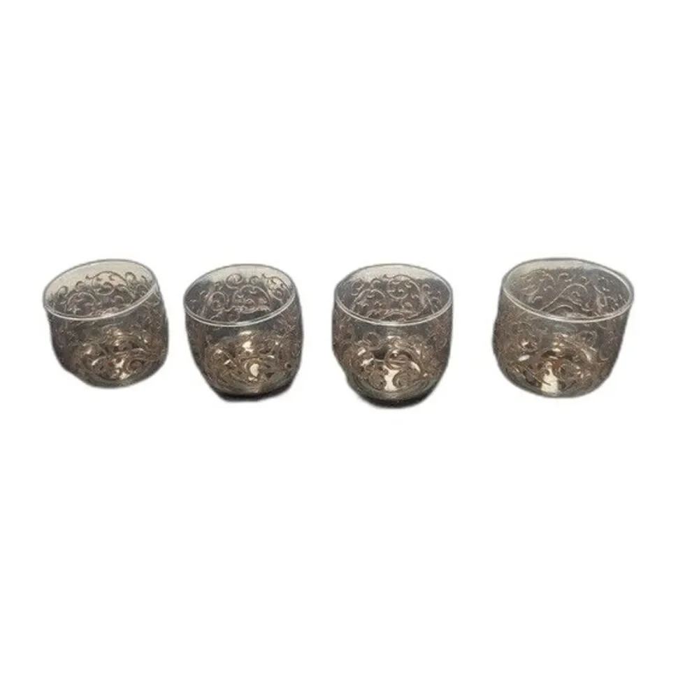 VTG Libbey Prado Pattern MCM Bar Glasses Set of 4 8oz Footed Brown
